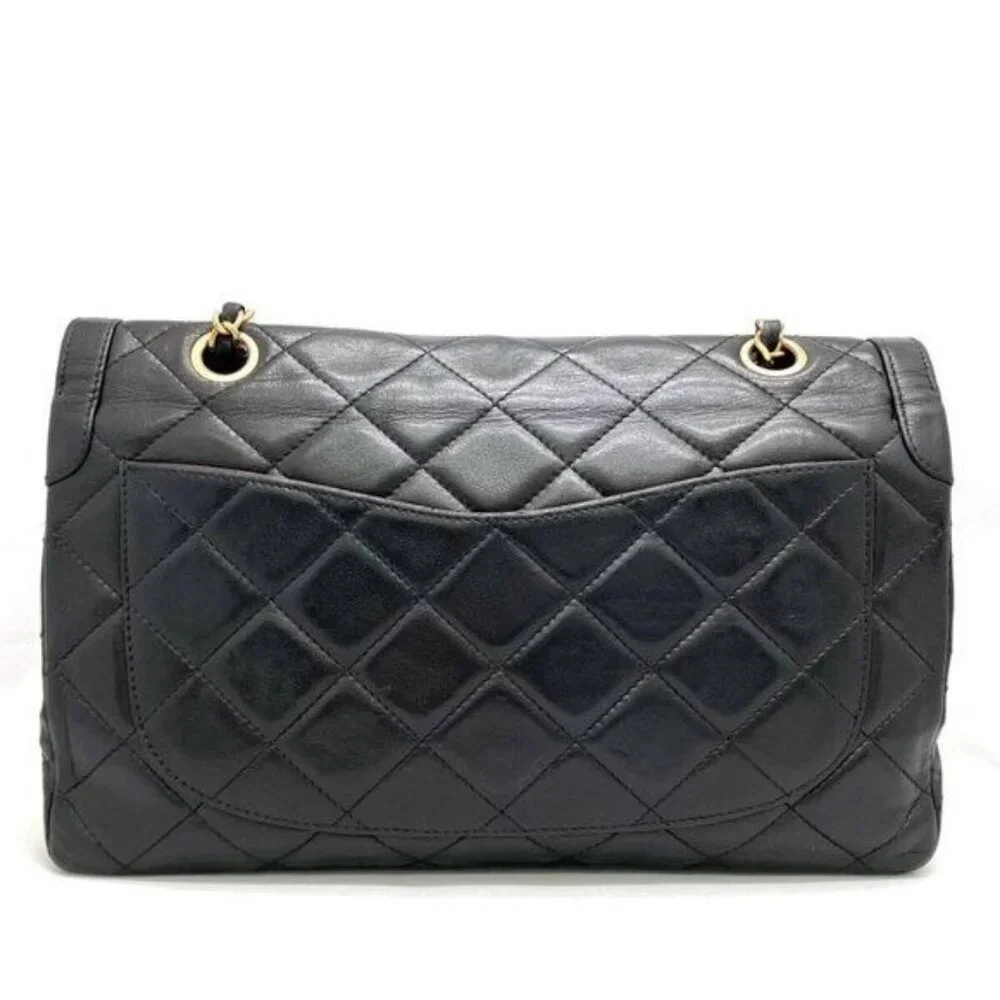 Authentic CHANEL CC Paris Limited Double Flap Bag Lambskin Matelasse Chain Black - Picture 4 of 14